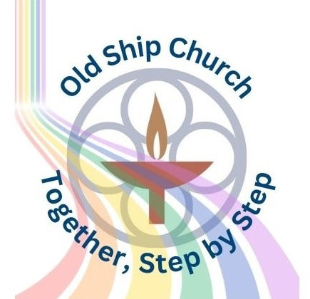 Rainbow image with Old ship logo and words Old Ship Church Together, Step by Step